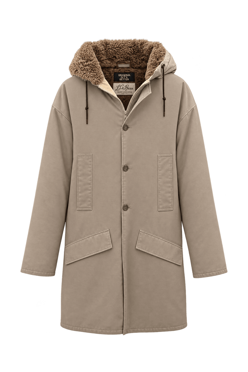 1990s Taupe Beige Woven Fabric Parka - Front View