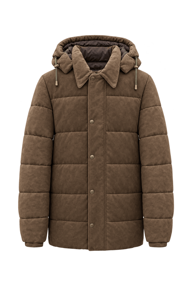1990s Weathered Medium Brown Suede Parka - Front View
