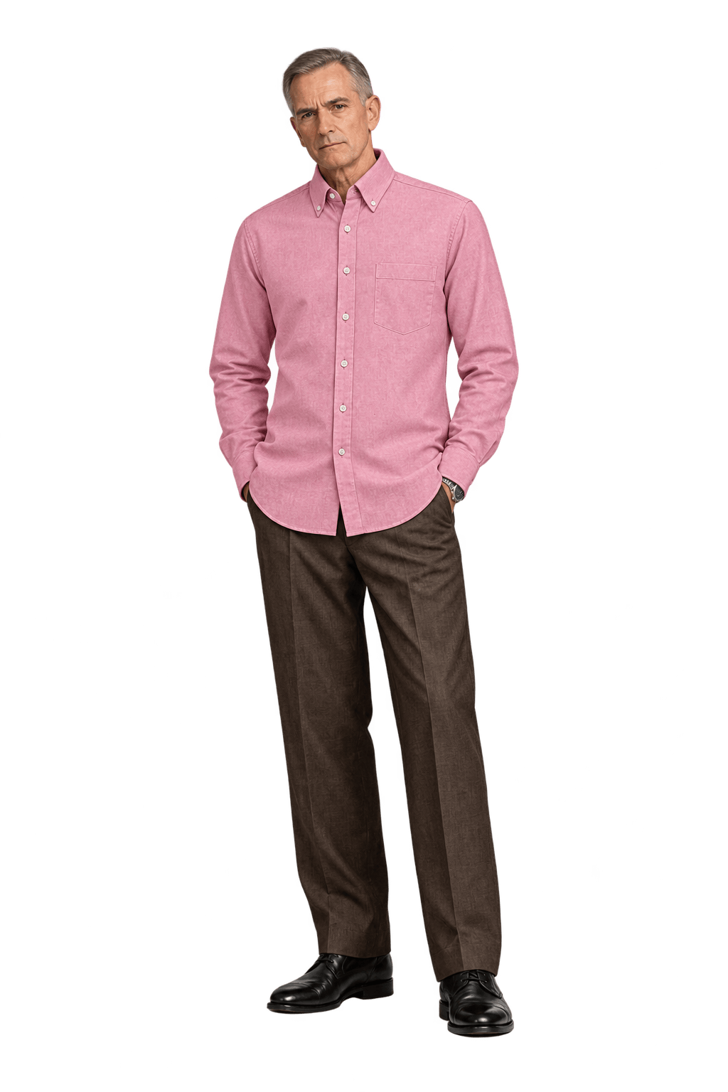 1990s Muted Rose Pink Cotton Button-Down Shirt - Model