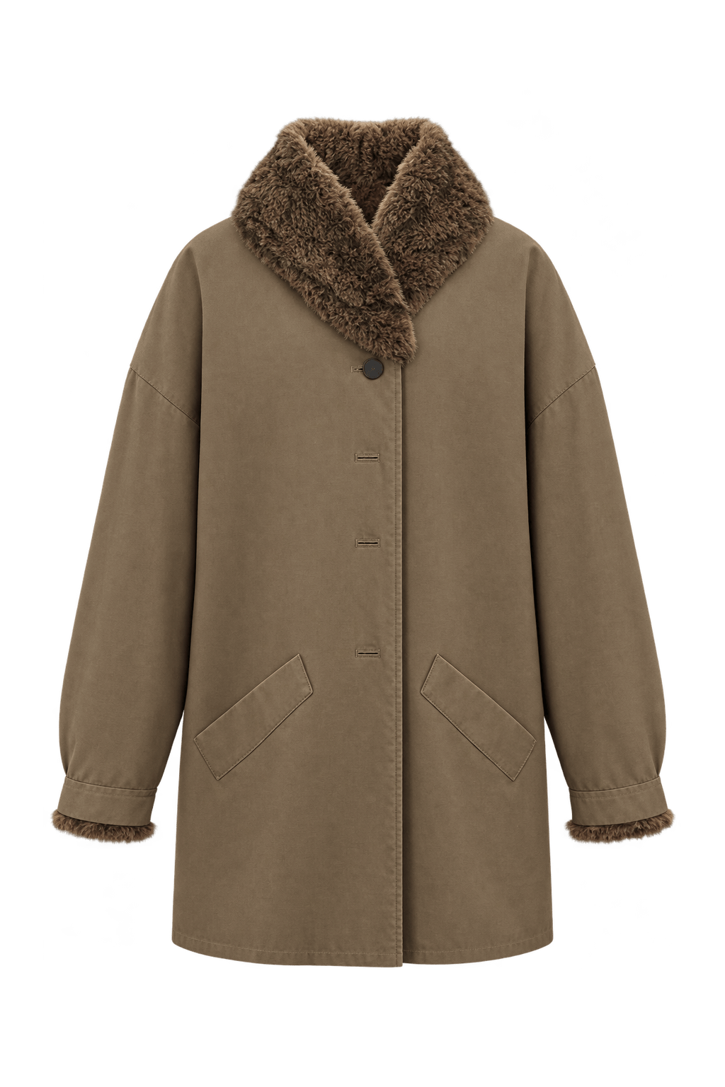 1980s Taupe Brown Woven Coat - Front View