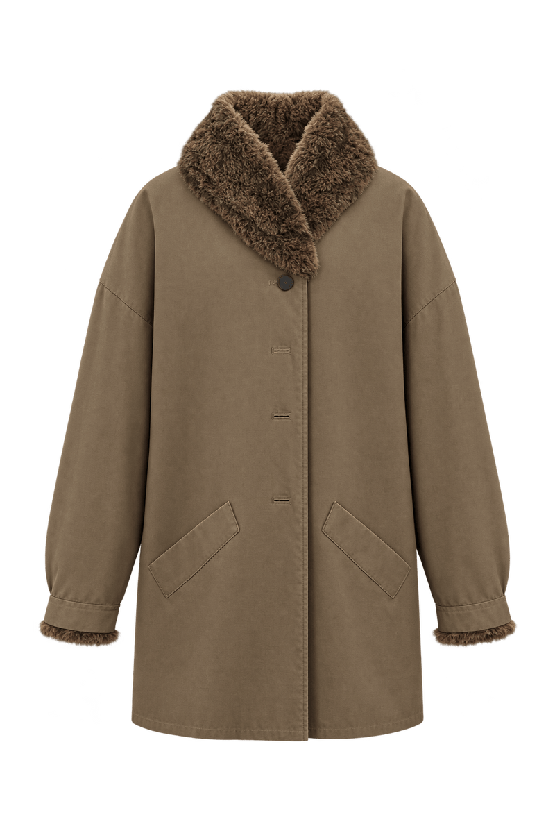 1980s Taupe Brown Woven Coat - Front View