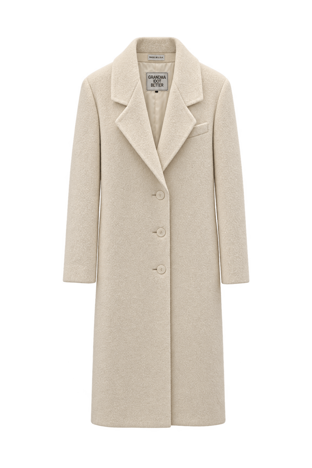 1980s Warm Cream Wool Coat - Front View