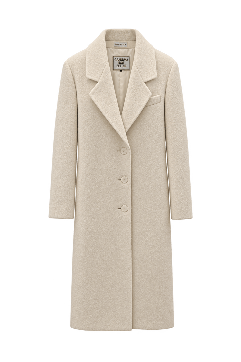 1980s Warm Cream Wool Coat - Front View