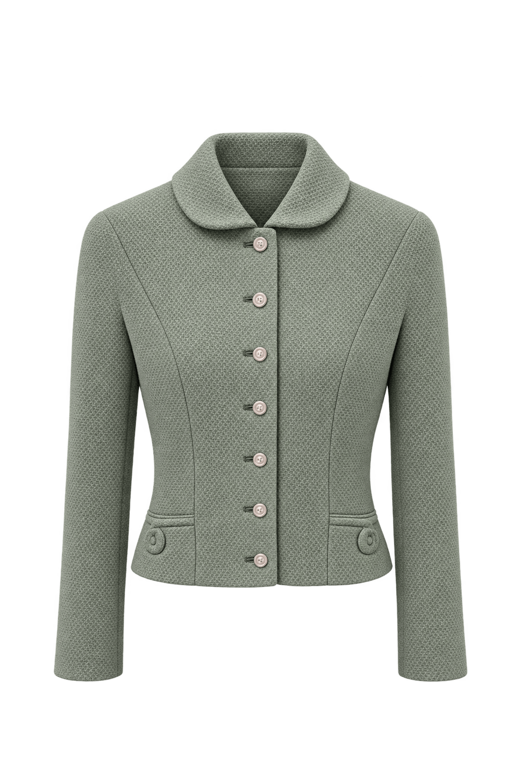 1960s Pale Sage Green Textured Woven Jacket - Front View