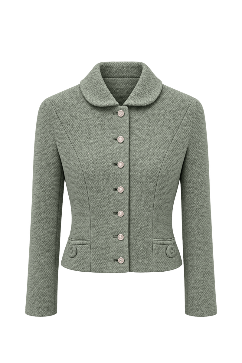 1960s Pale Sage Green Textured Woven Jacket - Front View