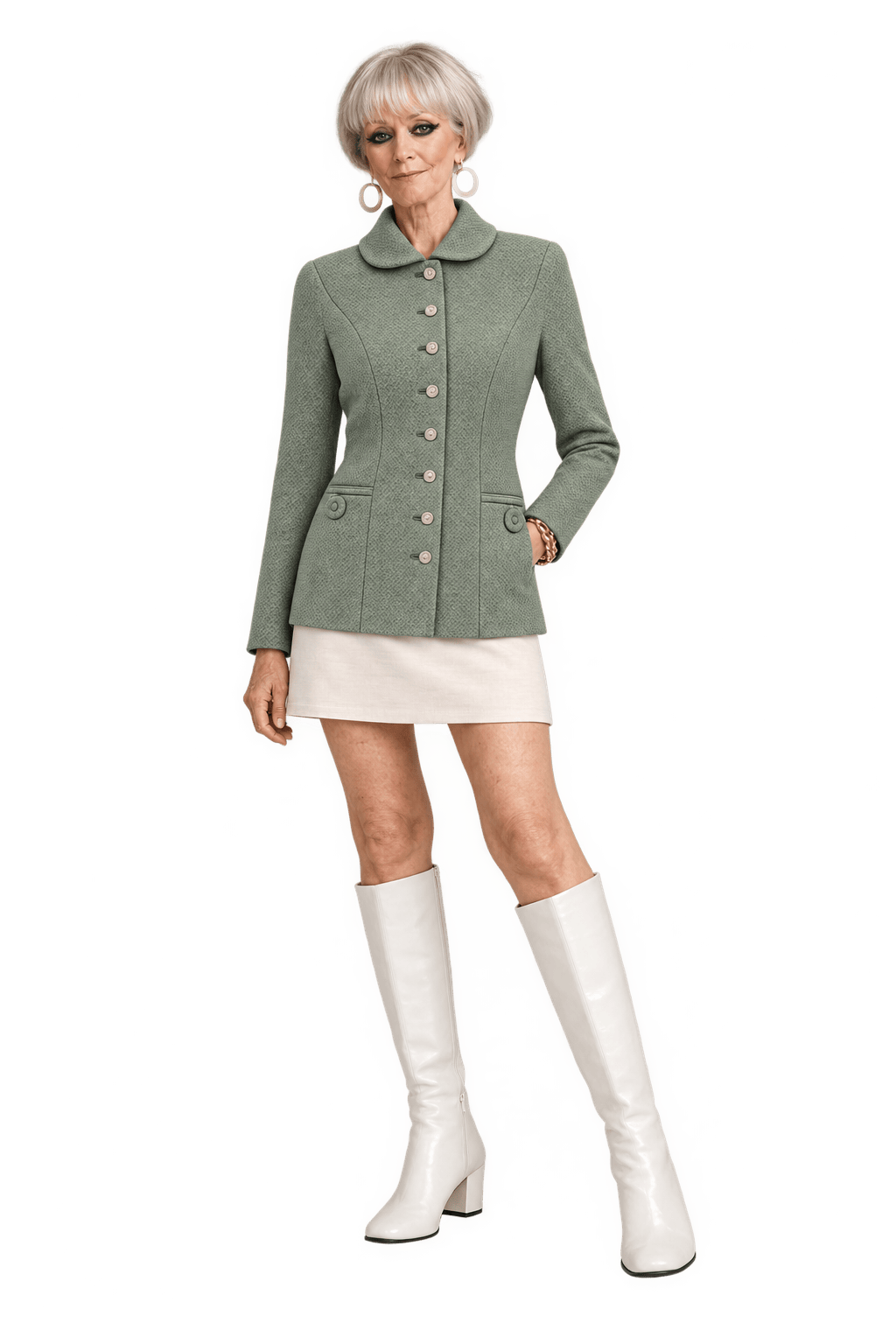 1960s Pale Sage Green Textured Woven Jacket - Model