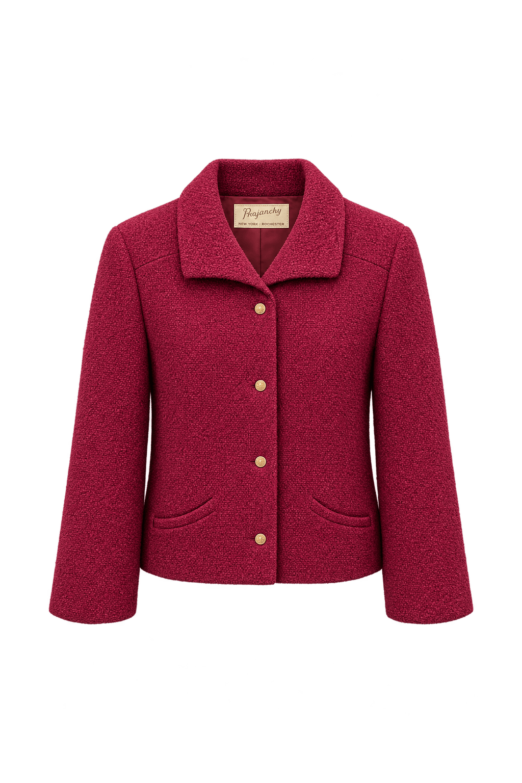 1980s Deep Raspberry Red Textured Jacket - Front View