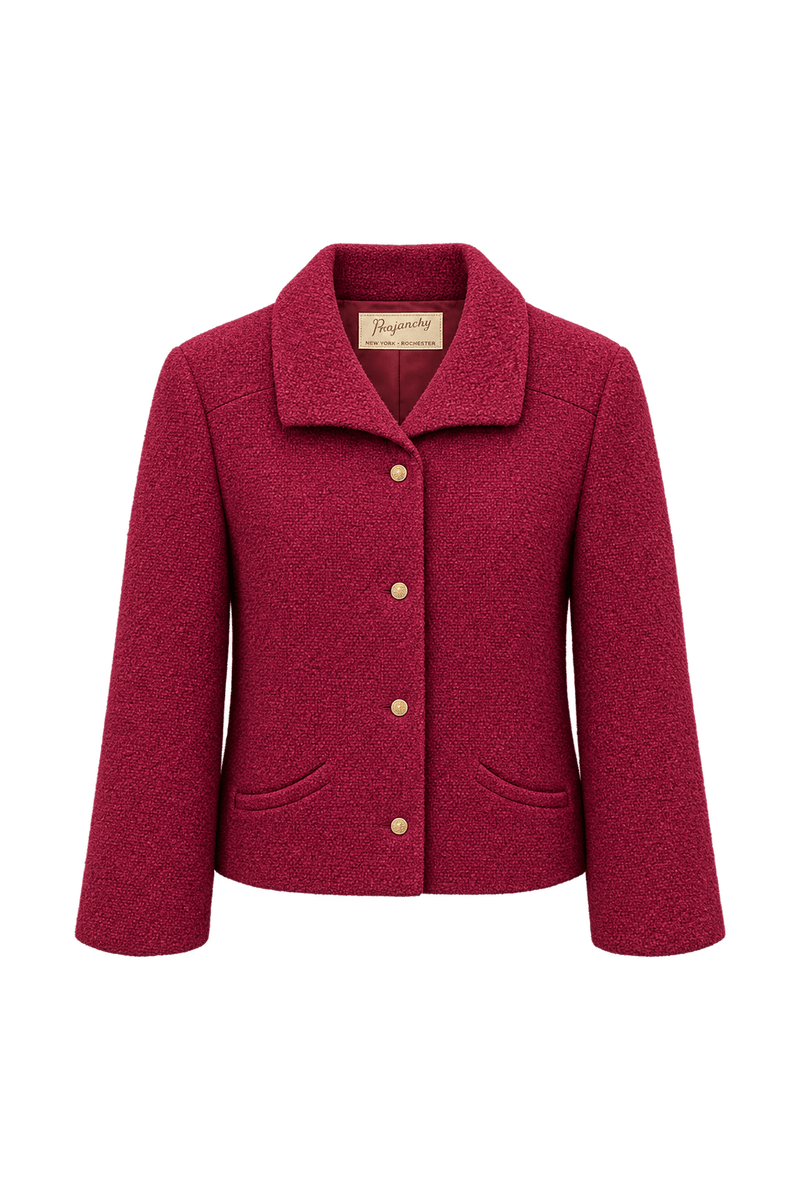 1980s Deep Raspberry Red Textured Jacket - Front View