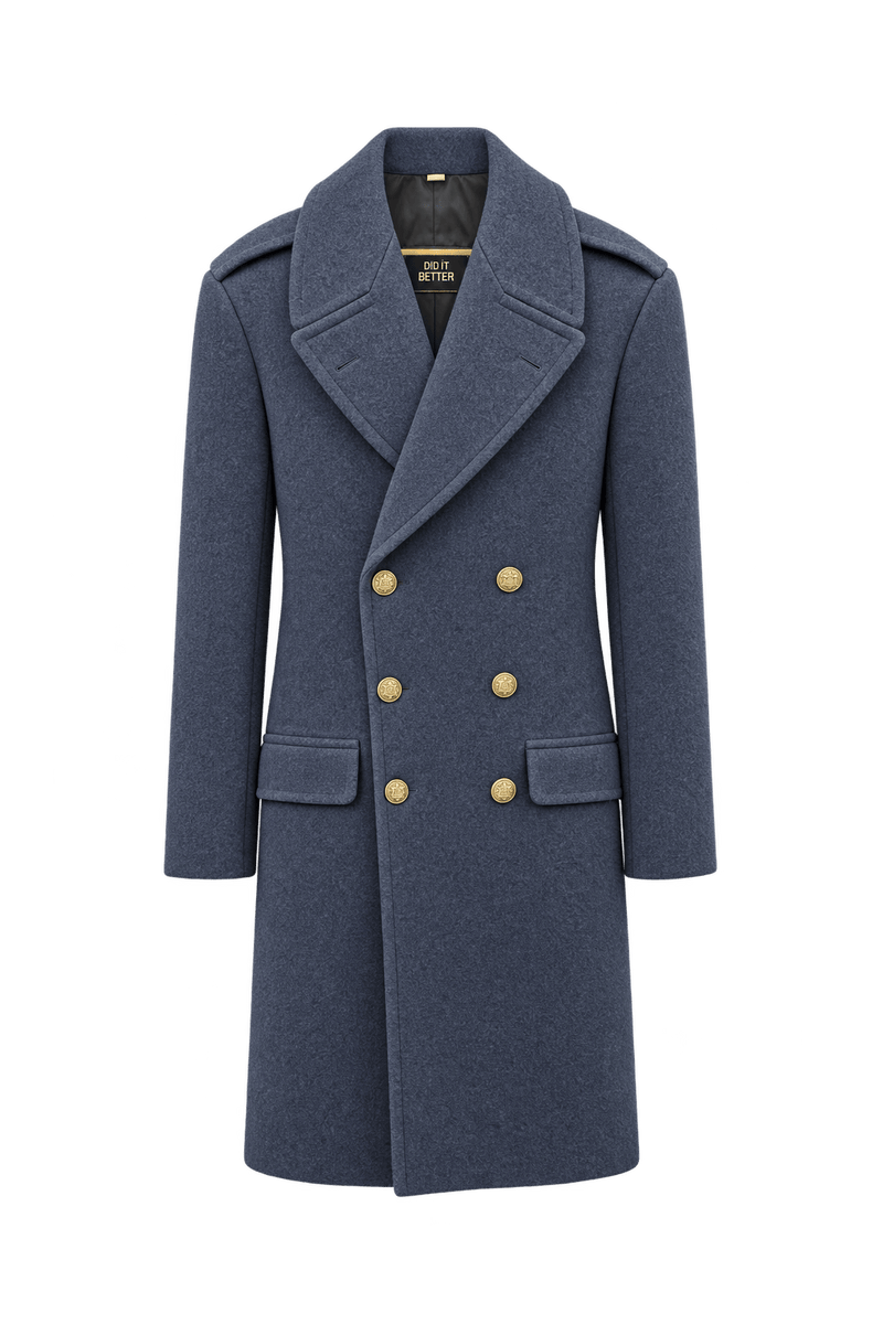 1940s Slate Navy Blue Wool Coat - Front View