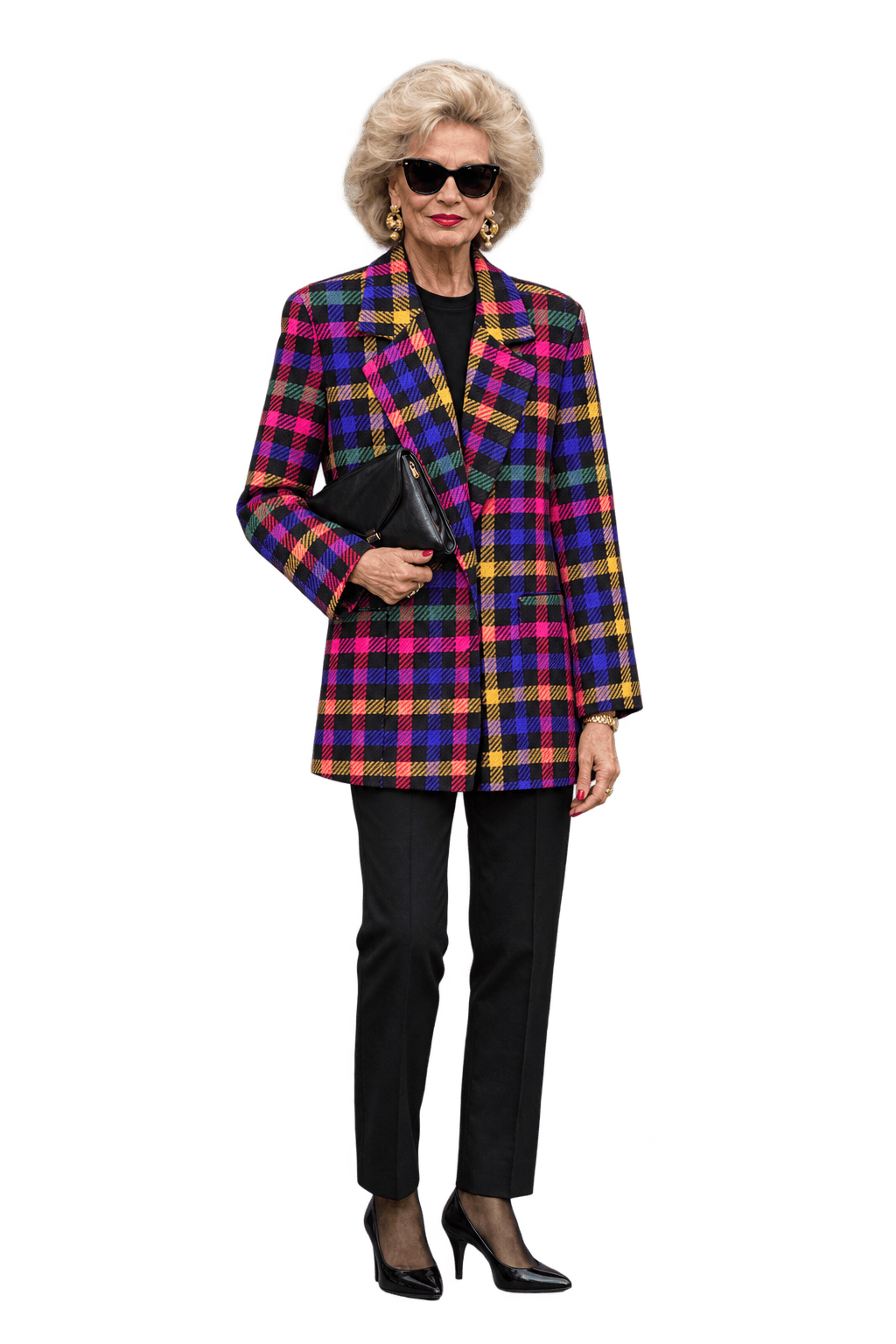 1980s Black Woven Plaid Blazer - Model