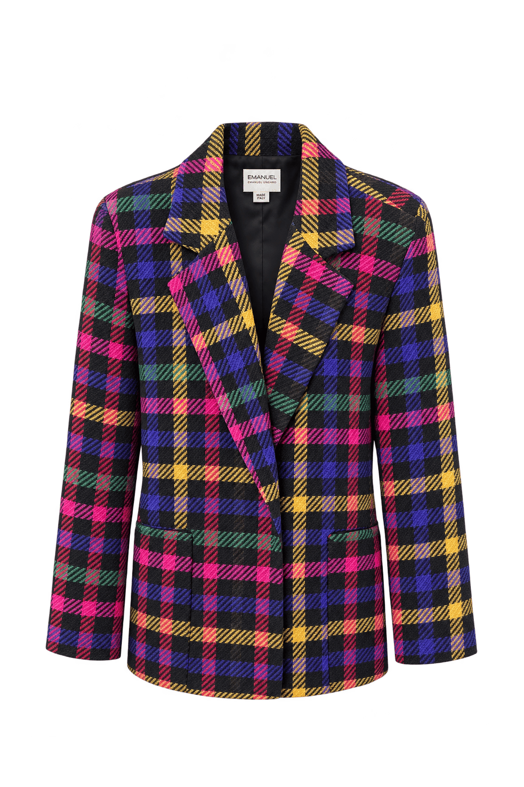 1980s Black Woven Plaid Blazer - Front View