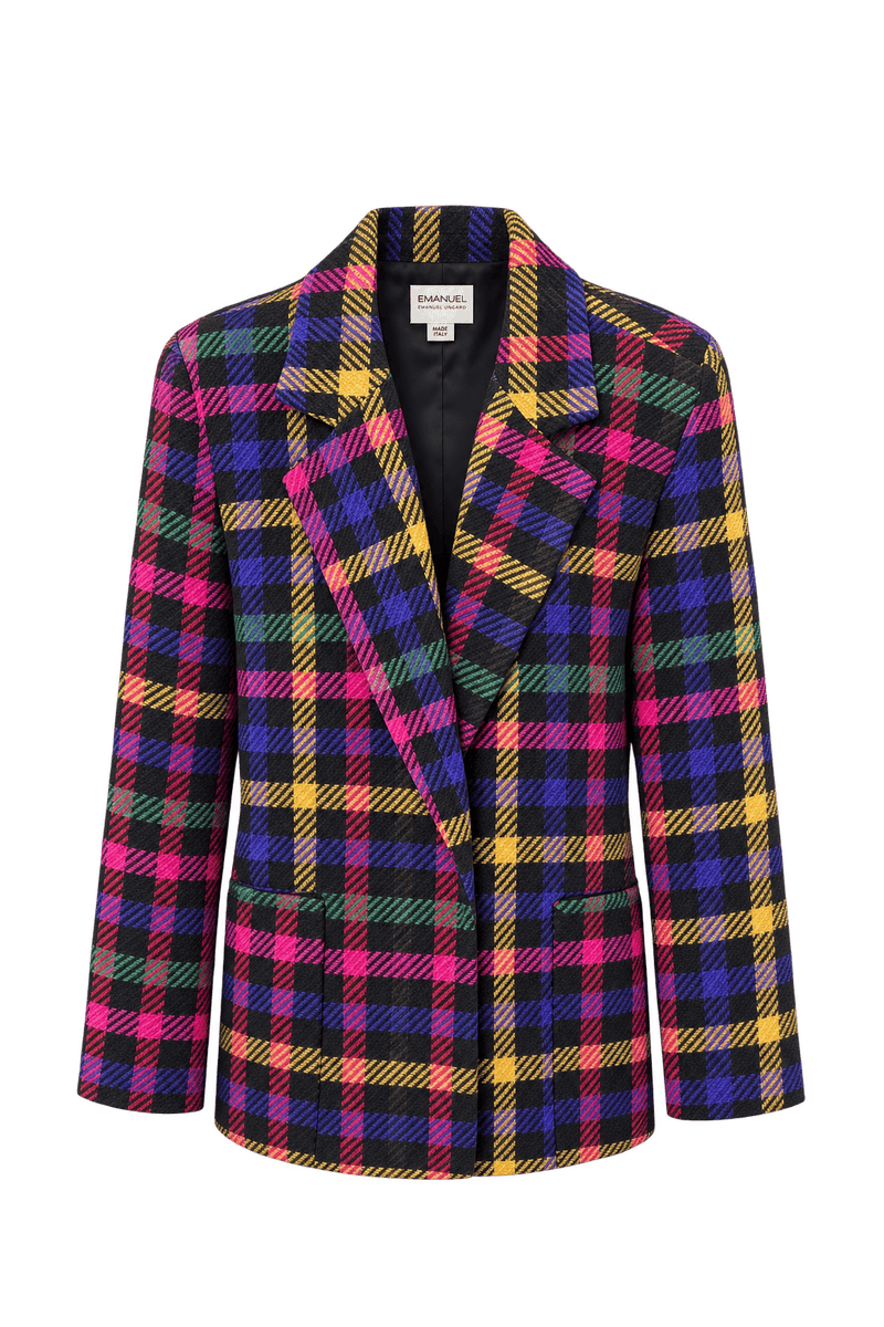 1980s Black Woven Plaid Blazer - Front View