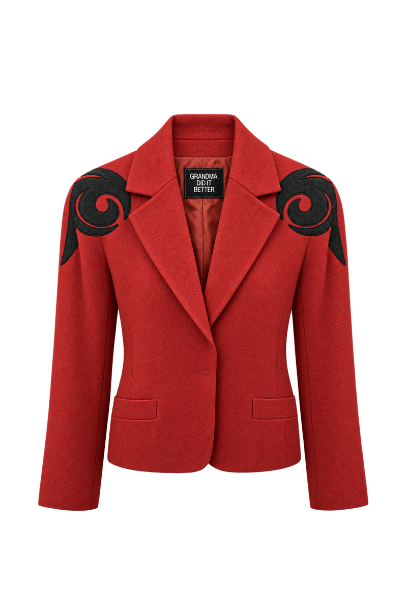1980s Bright Red Wool-Like Jacket - Front View