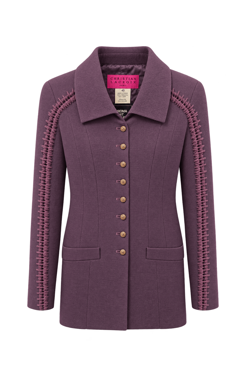 1980s Muted Plum Purple Woven Fabric Jacket - Front View