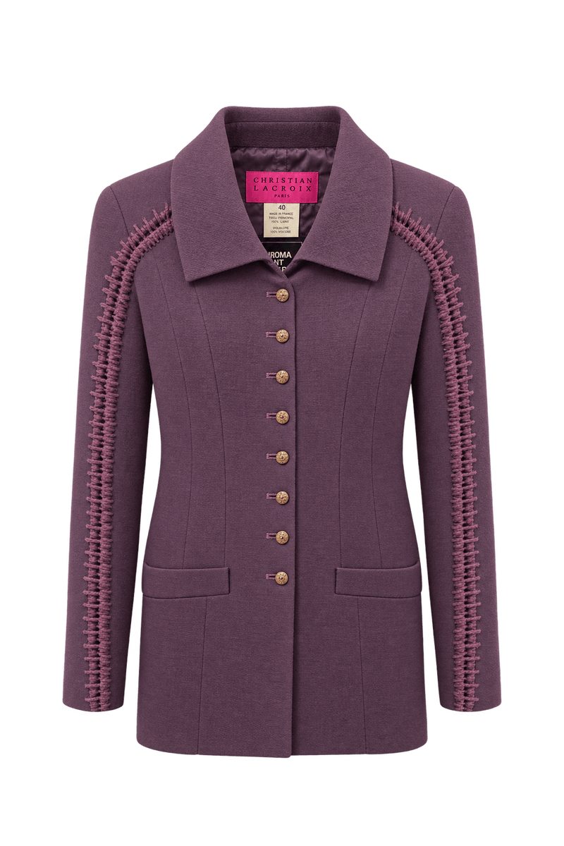 1980s Muted Plum Purple Woven Fabric Jacket - Front View