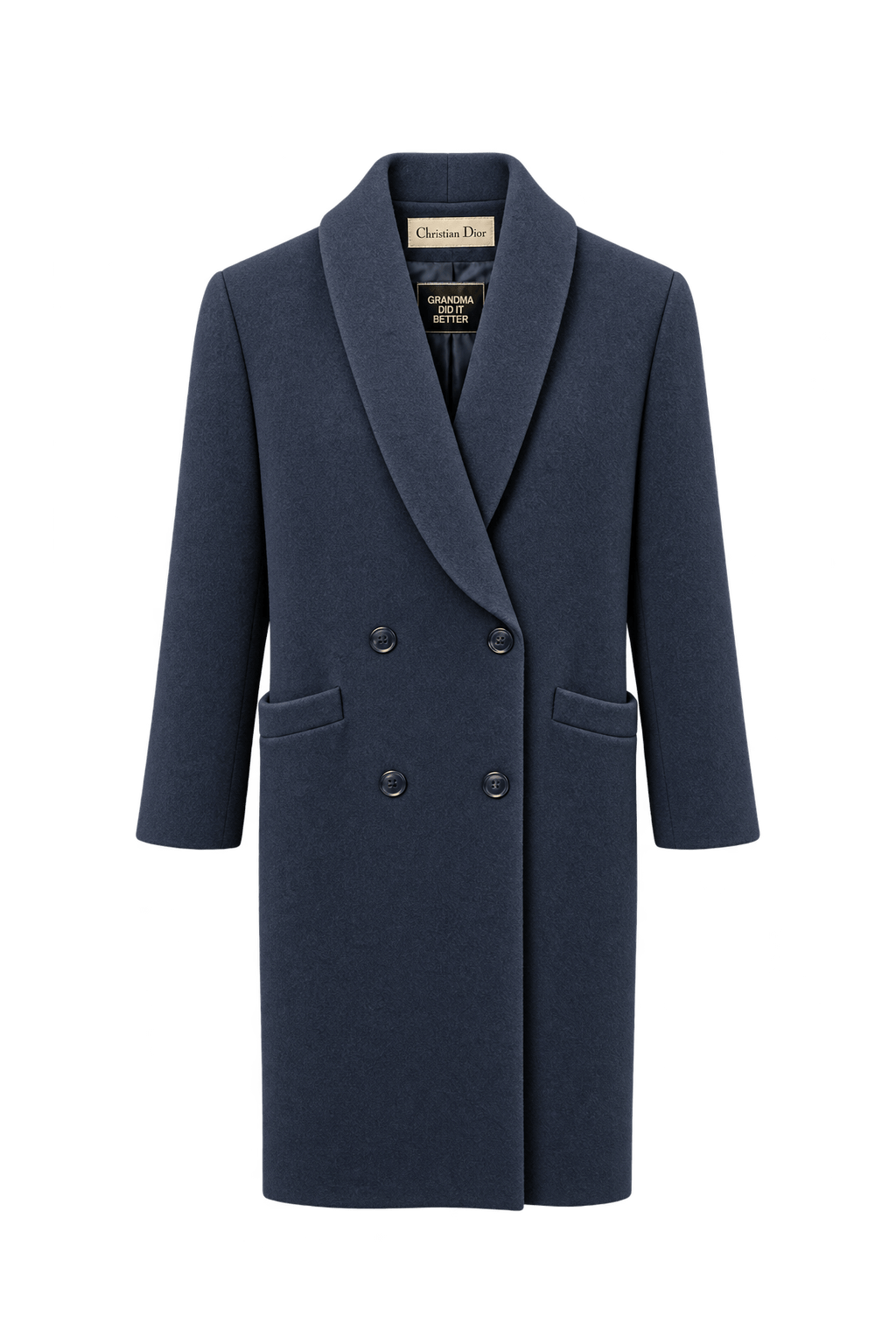1990s Dark Navy Blue Wool Coat - Front View