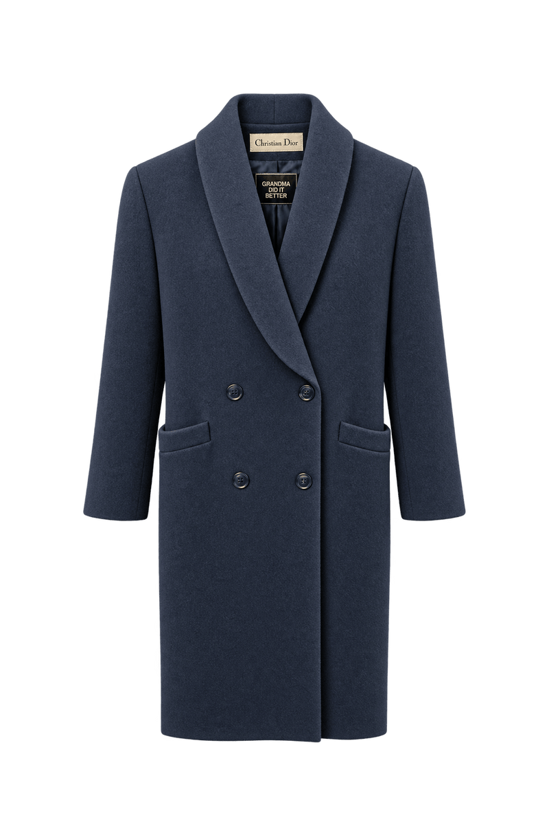 1990s Dark Navy Blue Wool Coat - Front View