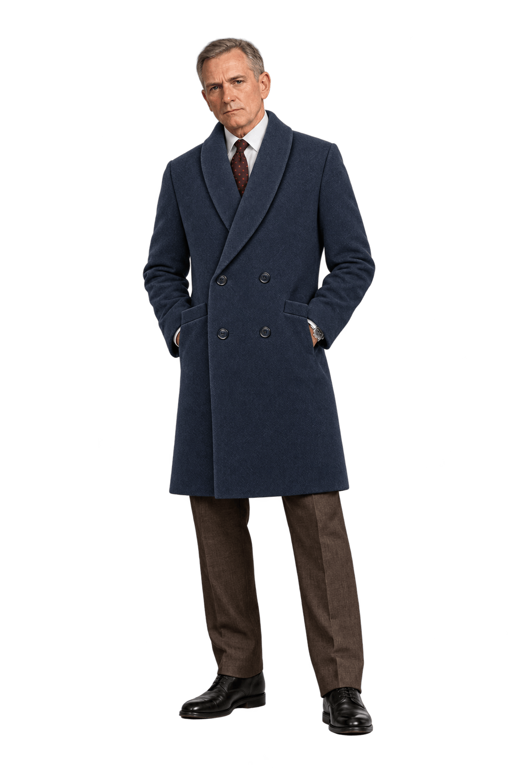 1990s Dark Navy Blue Wool Coat - Model