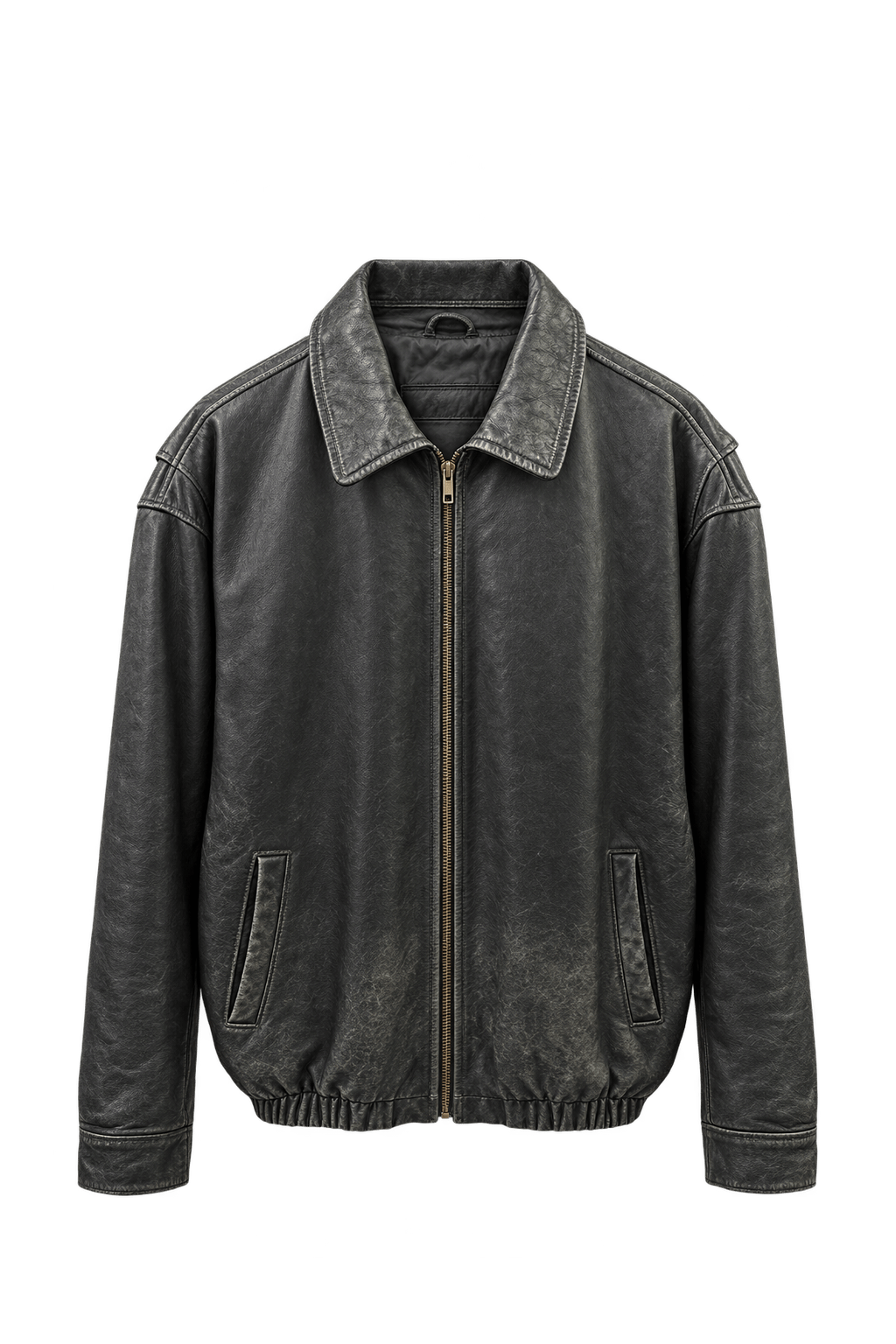 1990s Faded Black Leather Jacket - Front View