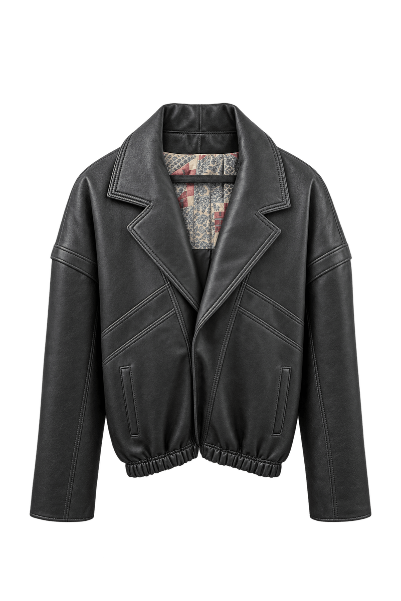1980s Black Leather Jacket - Front View