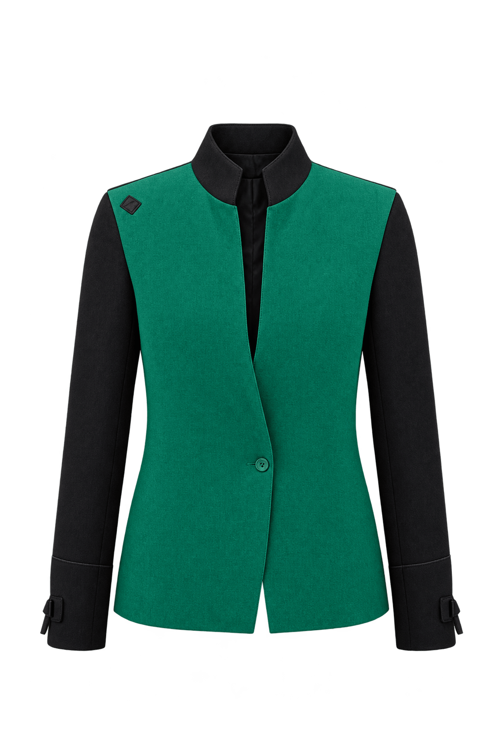 1980s Emerald Green Woven Fabric Jacket - Front View