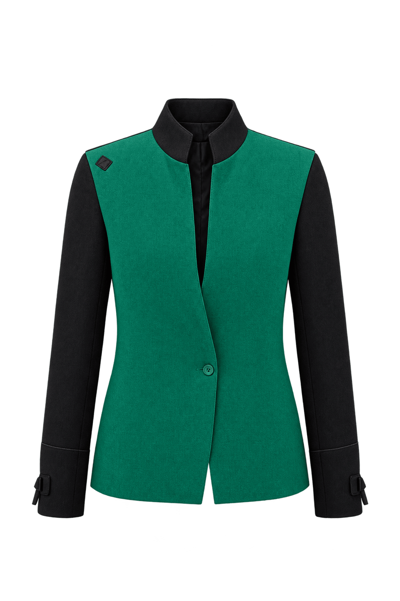 1980s Emerald Green Woven Fabric Jacket - Front View