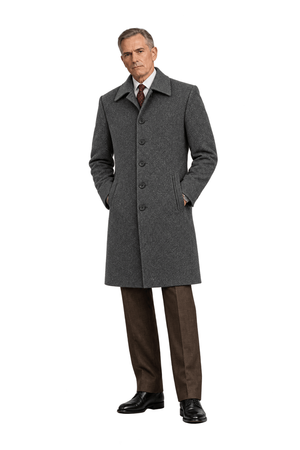 1990s Charcoal Gray Wool Coat - Model