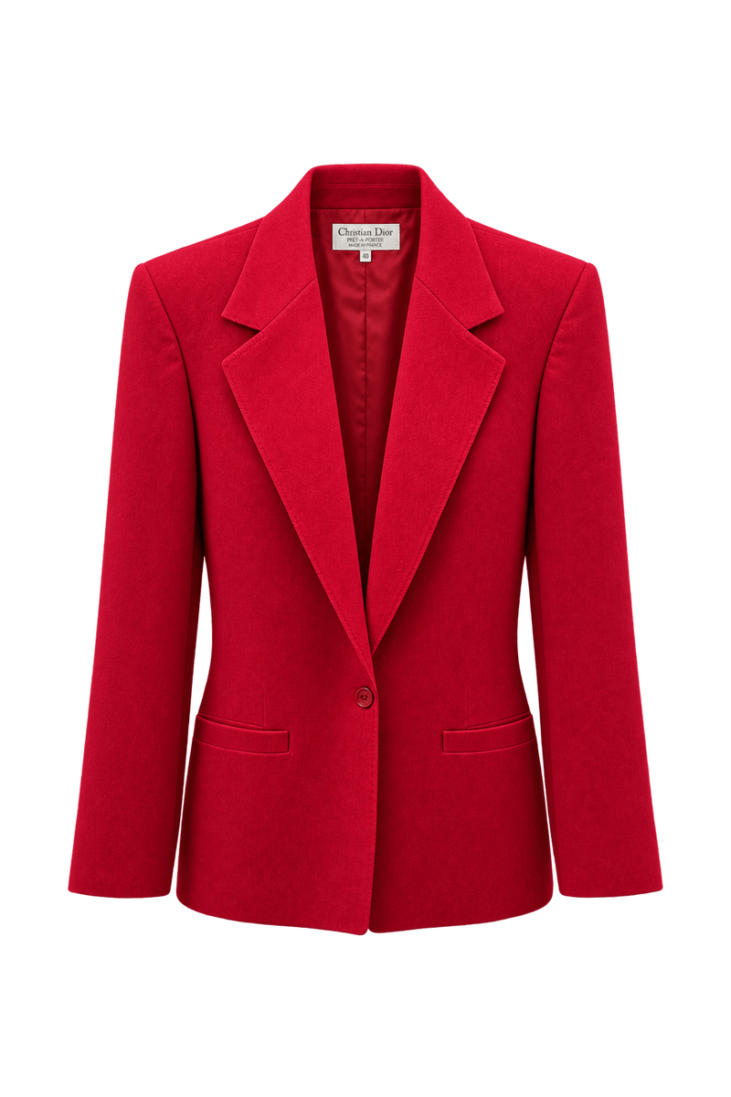 1980s Vivid Crimson Red Velvet Blazer - Front View