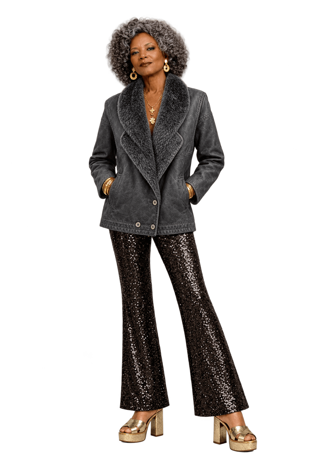 1980s Black Leather Fur-Trimmed Leather Jacket - Model