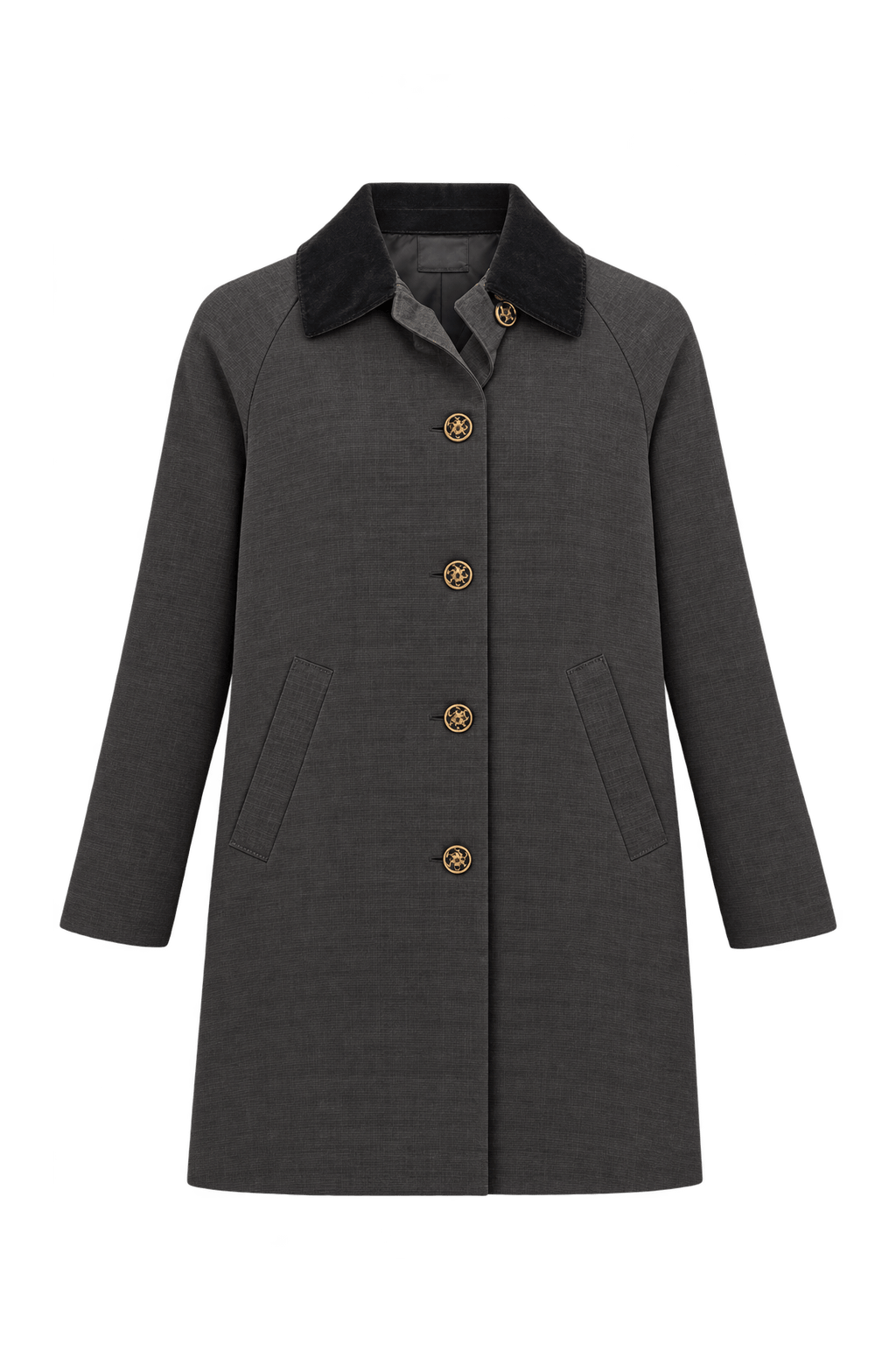 1990s Dark Charcoal Brown Wool Coat - Front View