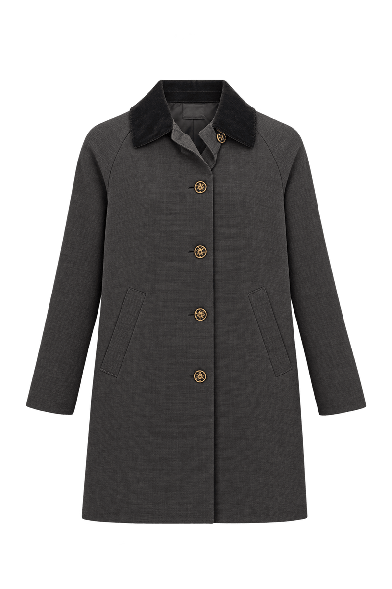 1990s Dark Charcoal Brown Wool Coat - Front View