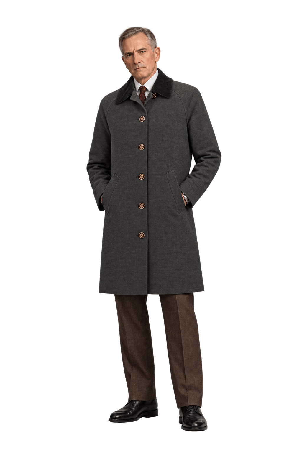 1990s Dark Charcoal Brown Wool Coat - Model