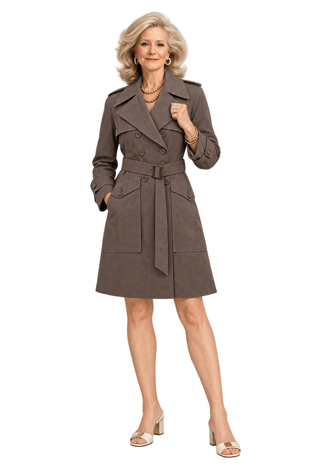 1970s Dark Taupe Brown Cotton Trench Coat - Model
