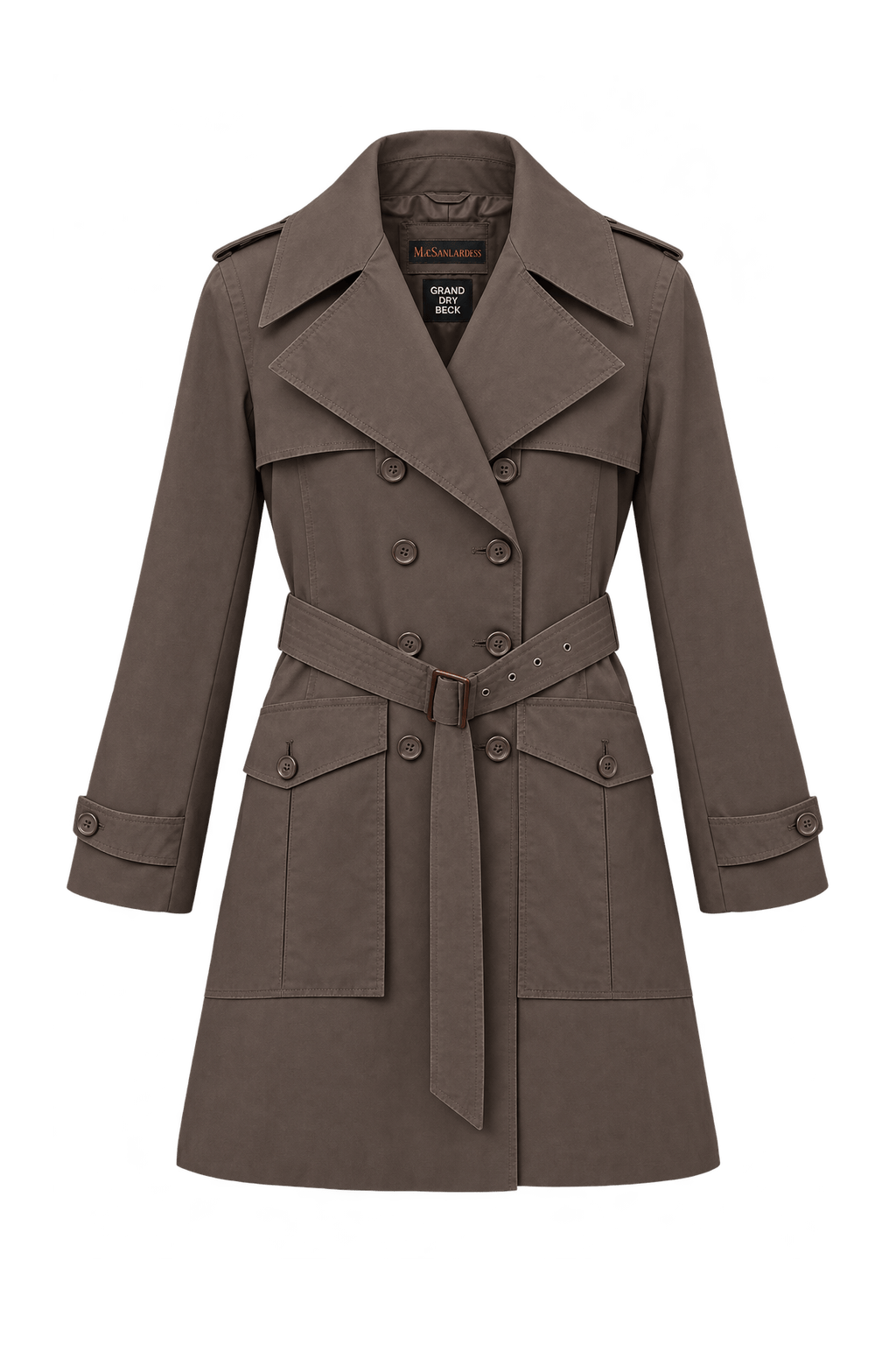1970s Dark Taupe Brown Cotton Trench Coat - Front View