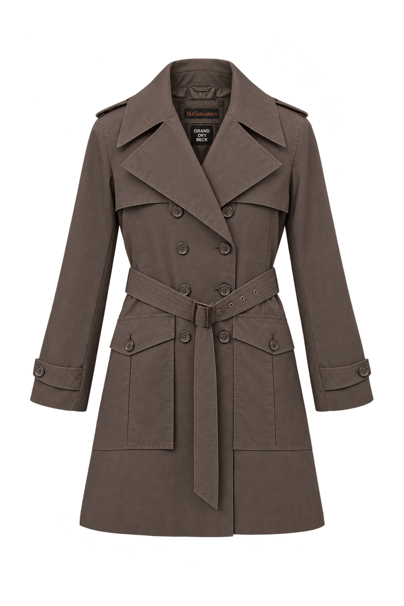1970s Dark Taupe Brown Cotton Trench Coat - Front View