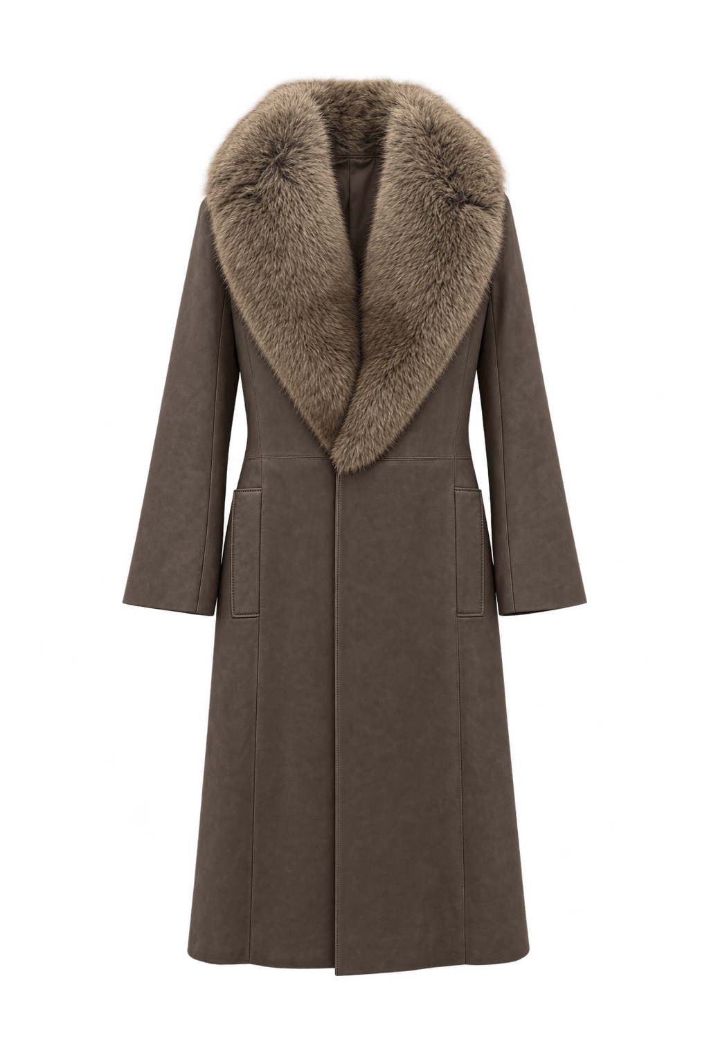 1990s Dark Taupe Brown Leather Coat - Front View