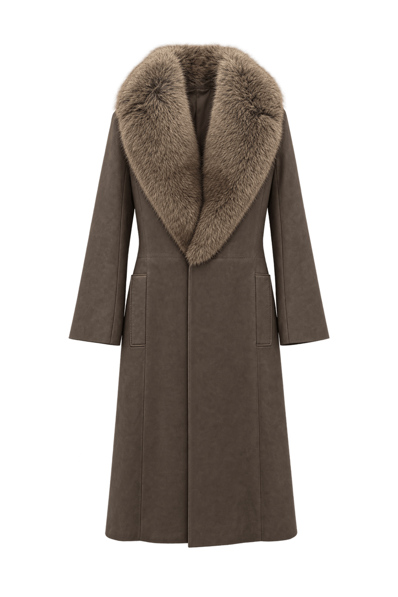 1990s Dark Taupe Brown Leather Coat - Front View
