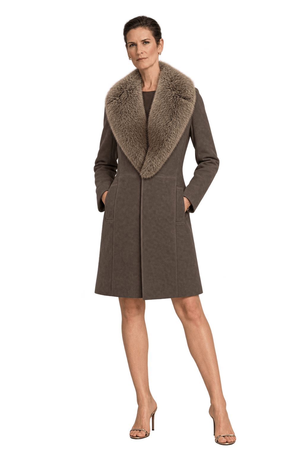 1990s Dark Taupe Brown Leather Coat - Model