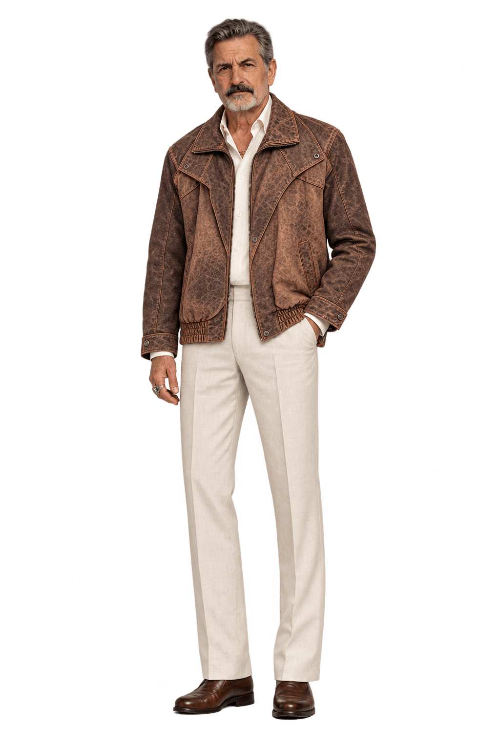 1980s Weathered Cognac Brown Leather Jacket - Model