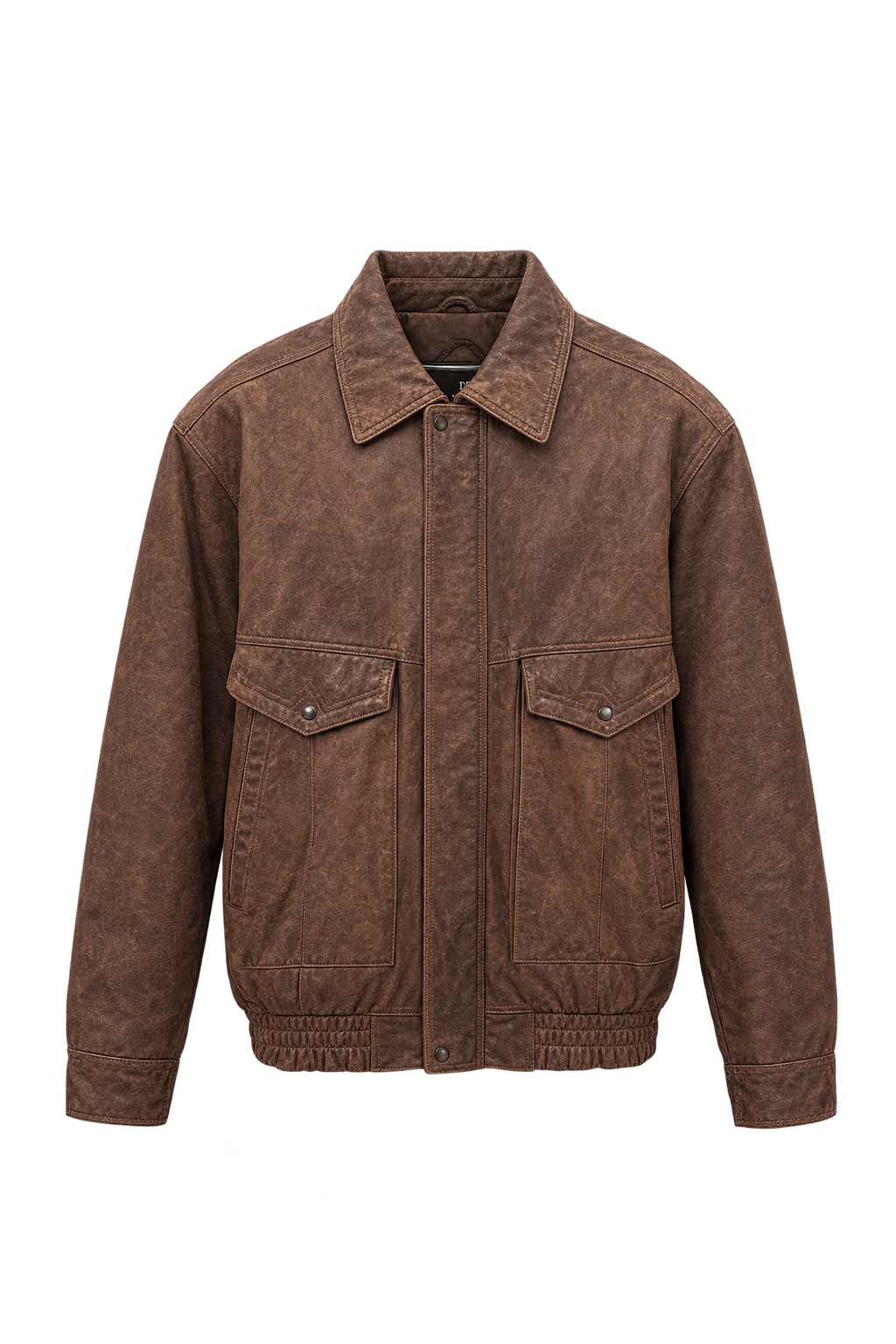 1980s Weathered Medium Brown Leather Jacket - Front View