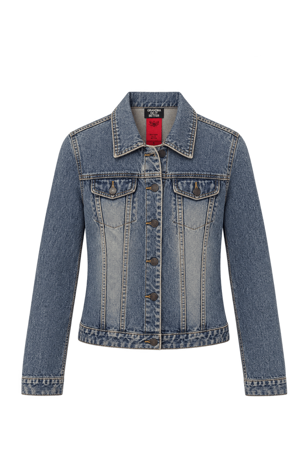 1990s Faded Medium Blue Cotton Denim Jacket - Front View