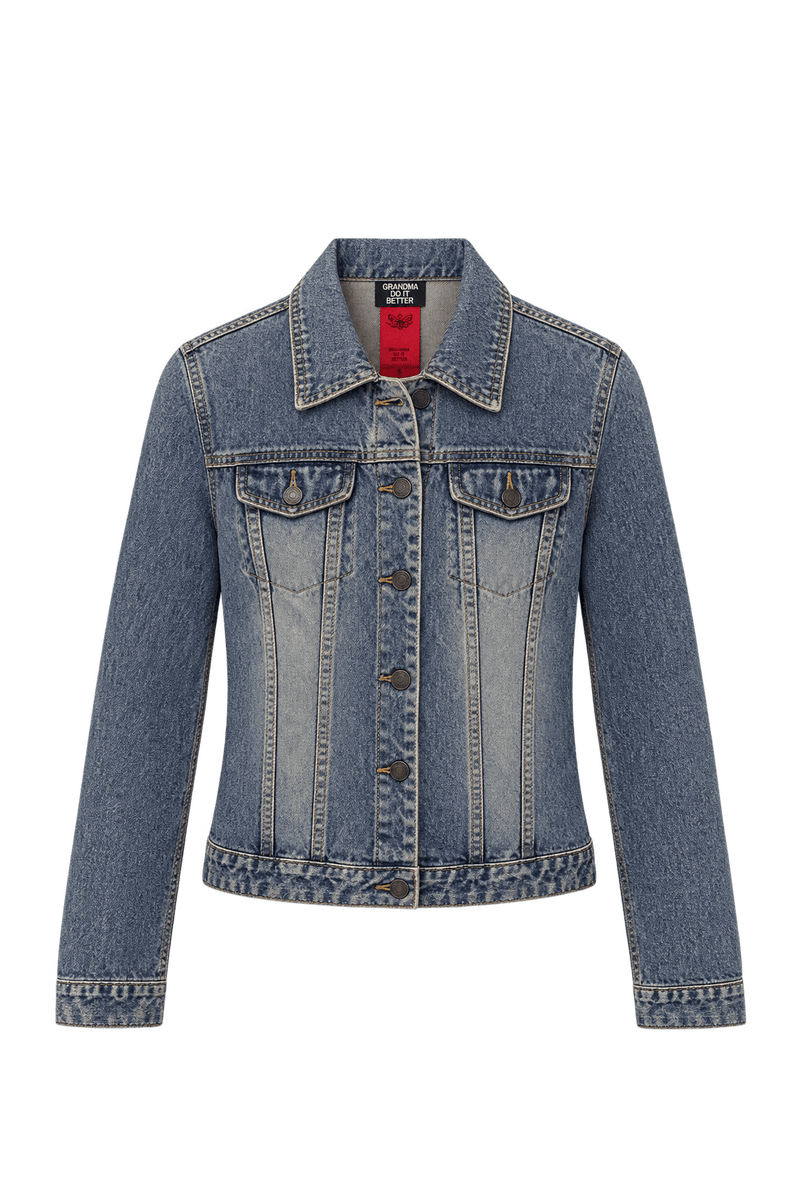 1990s Faded Medium Blue Cotton Denim Jacket - Front View