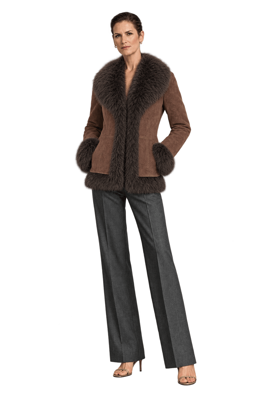 1990s Warm Medium Brown Suede Jacket - Model