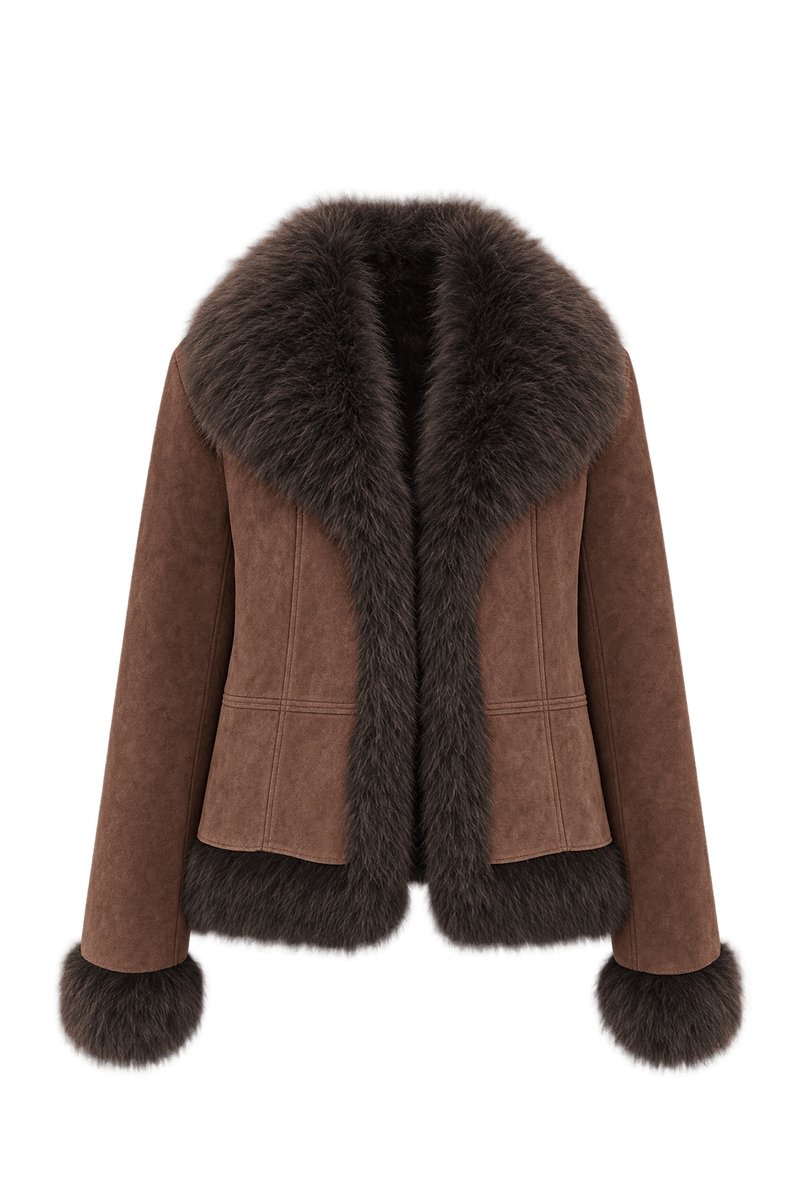 1990s Warm Medium Brown Suede Jacket - Front View
