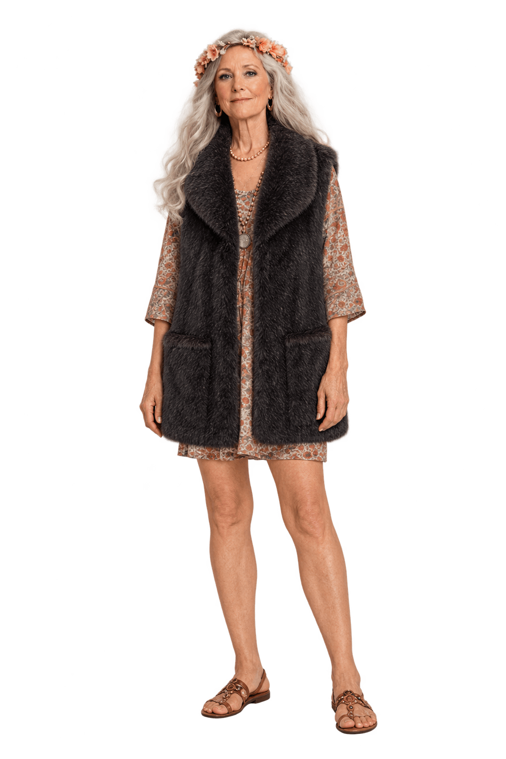 1970s Dark Chocolate Brown Fur Vest - Model