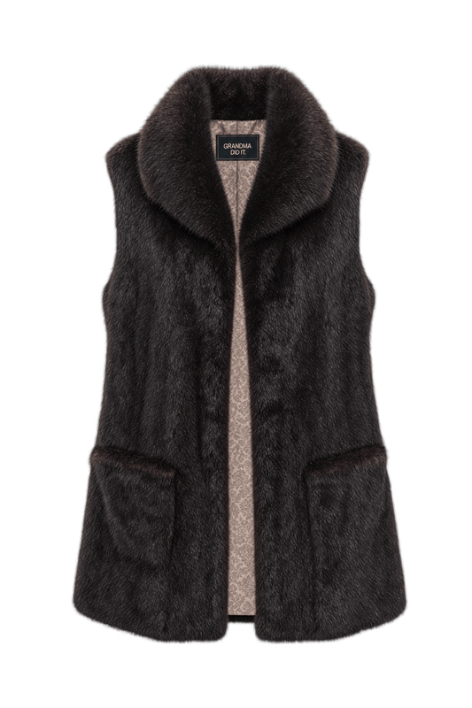 1970s Dark Chocolate Brown Fur Vest - Front View