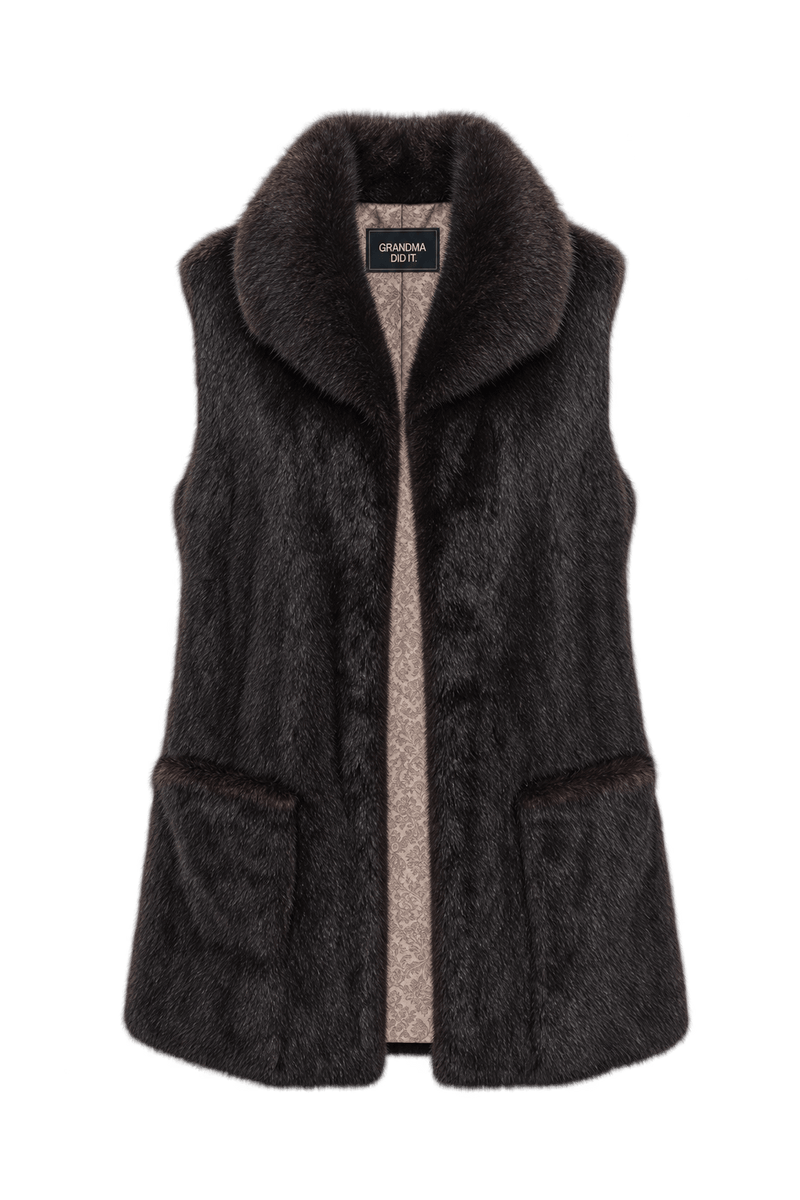 1970s Dark Chocolate Brown Fur Vest - Front View