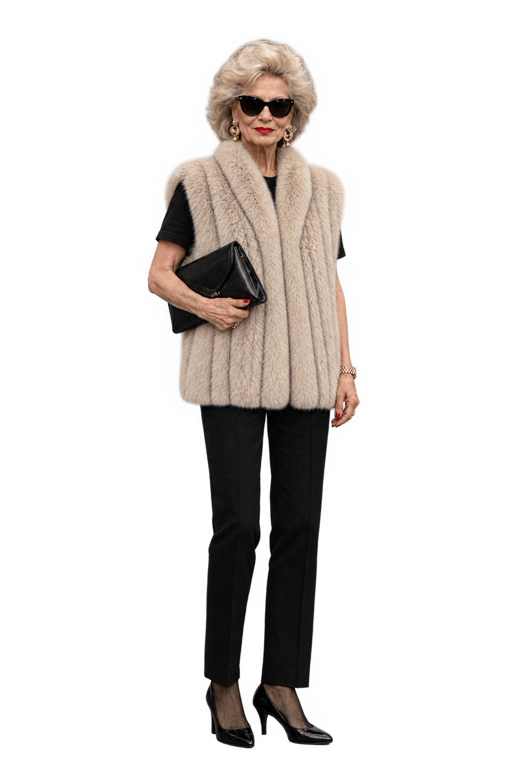 1980s Pale Champagne Beige Fur Vest - Model