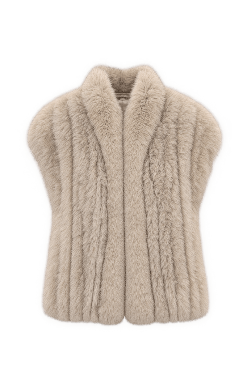 1980s Pale Champagne Beige Fur Vest - Front View