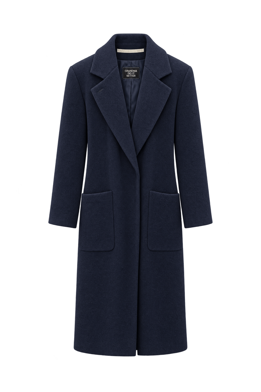 1980s Deep Navy Wool Coat - Front View